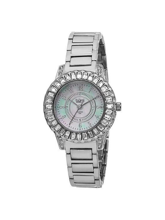NWT Burgi Silver-Tone Brass Mother of Pearl Dial Diamond Ladies Watch main image 4